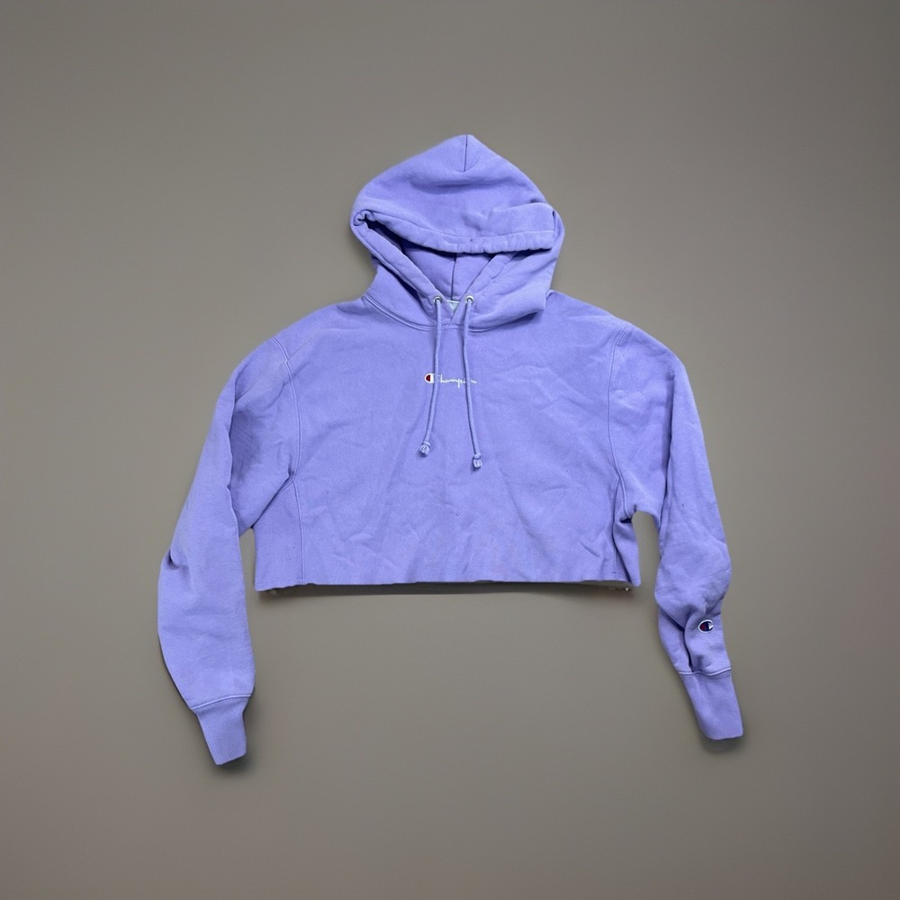 Champion Reverse Weave Crop Hoodie Women's Large‎ Purple Sweatshirt Heavyweight